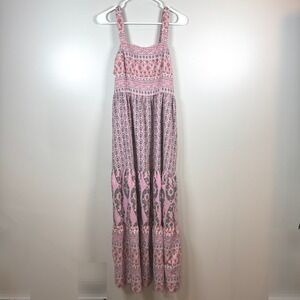 Knox Rose Pink Floral Tiered Maxi Dress SM Sleeveless Boho Sundress Cottagecore